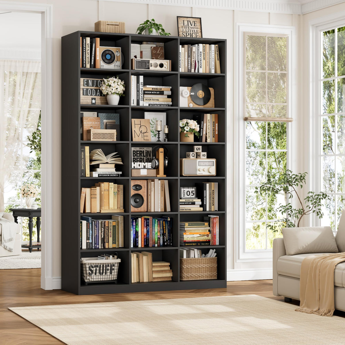 86" Triple Wide Black Bookshelf and Bookcase R925034