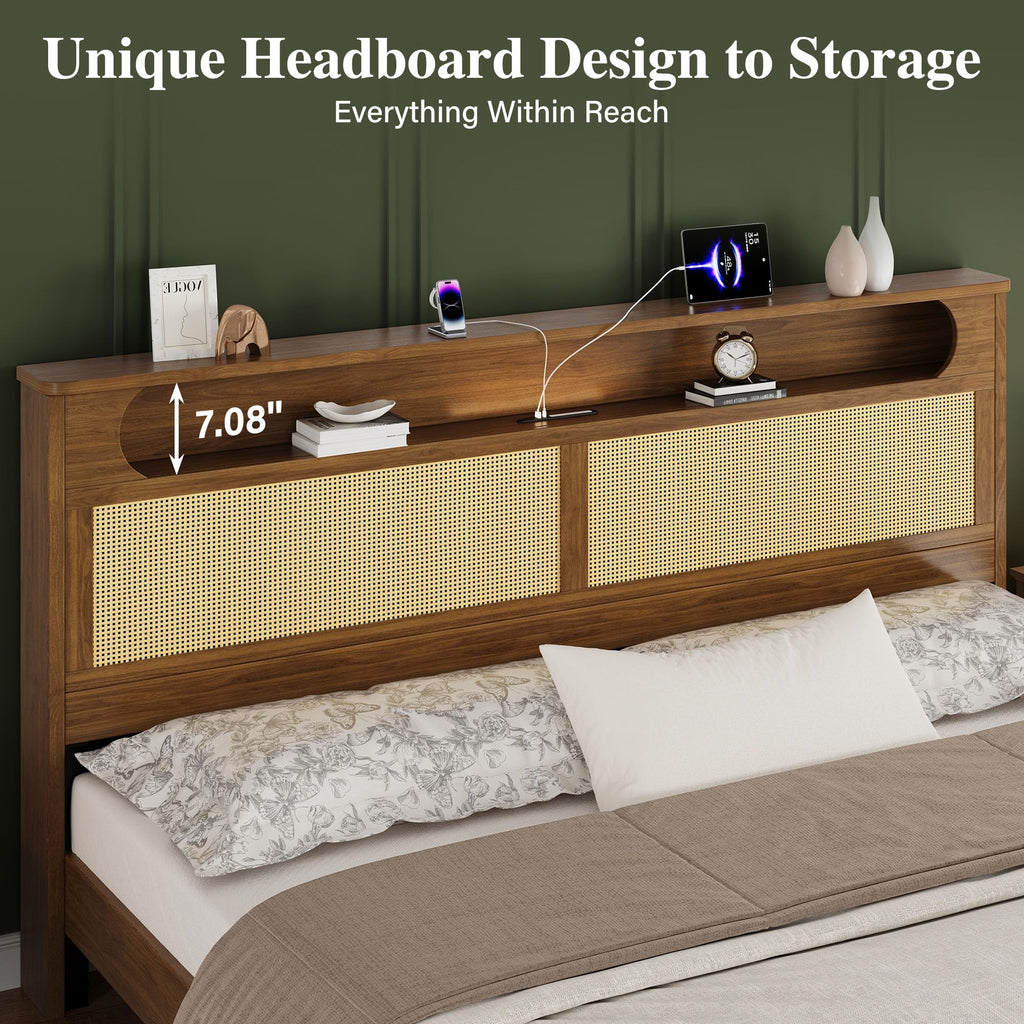 Queen Size Rattan Bed Frame with 2 Storage Drawers I7152