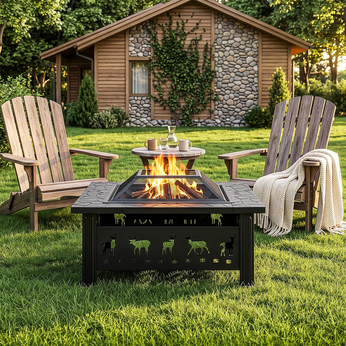 32 Inch Square Metal Patio Fire Pit Table X3546