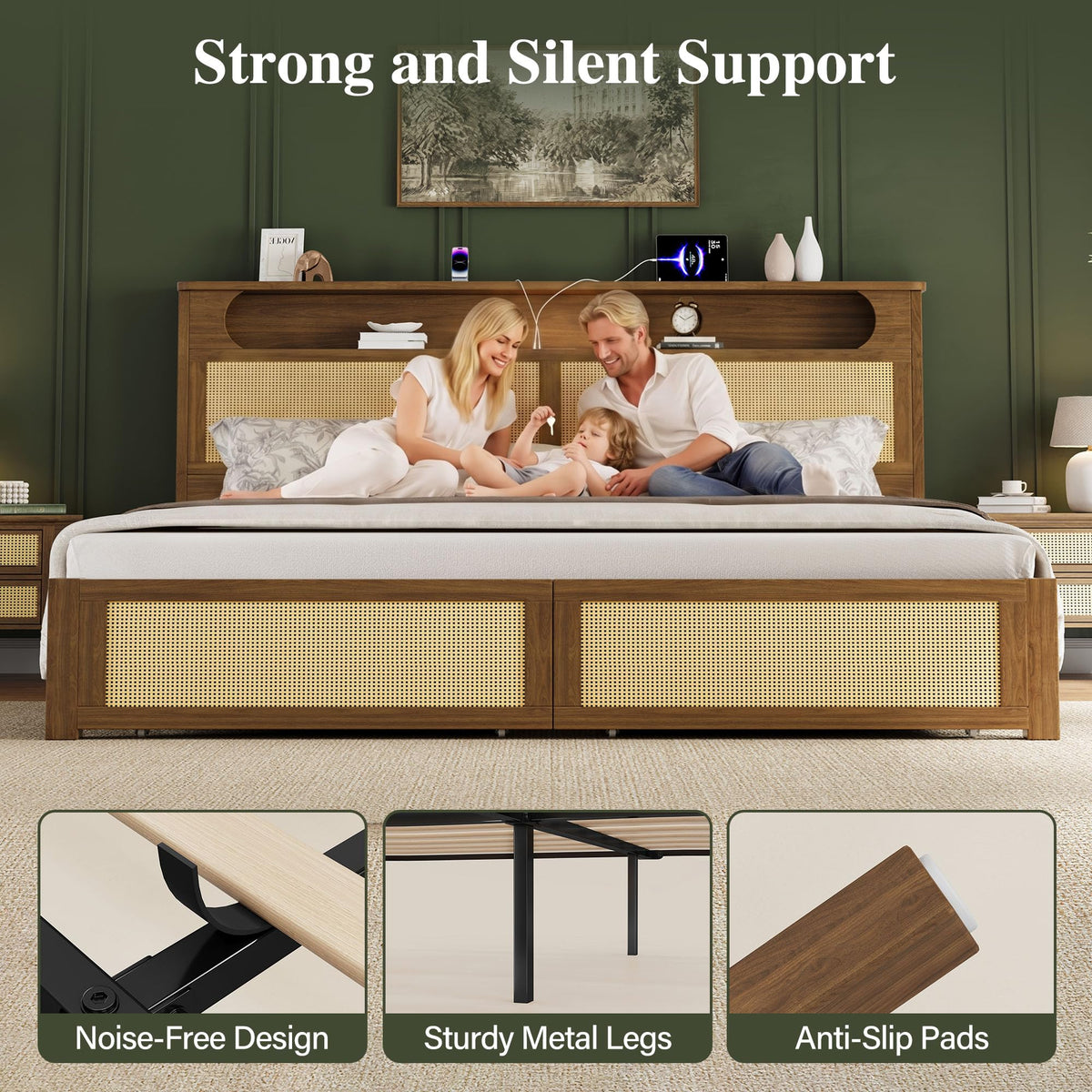 Queen Size Rattan Bed Frame with 2 Storage Drawers I7152