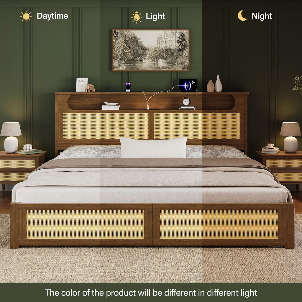 Queen Size Rattan Bed Frame with 2 Storage Drawers I7152