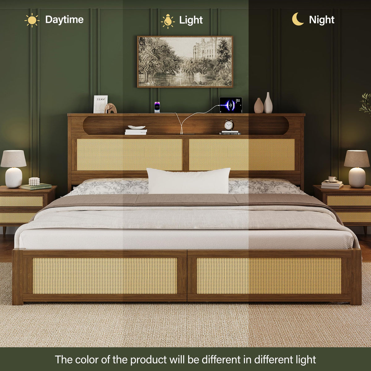 Queen Size Rattan Bed Frame with 2 Storage Drawers I7152