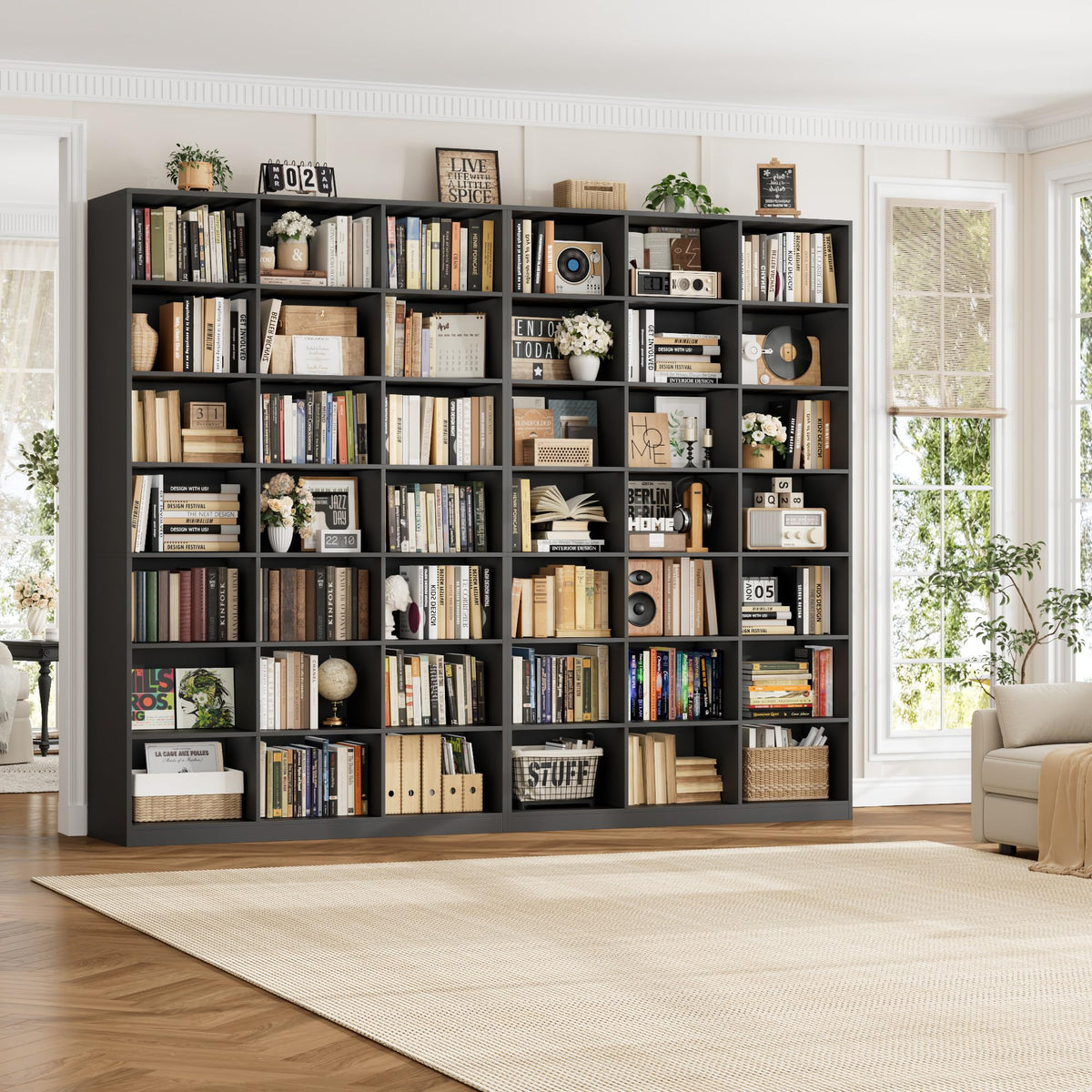 86" Triple Wide Black Bookshelf and Bookcase R925034