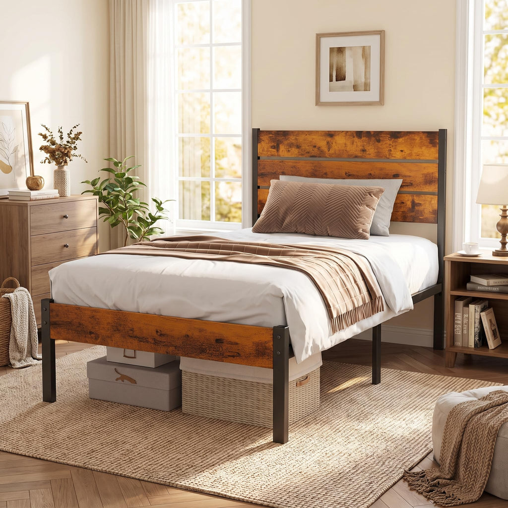 Twin Wood Bed Frame with Headboard S606