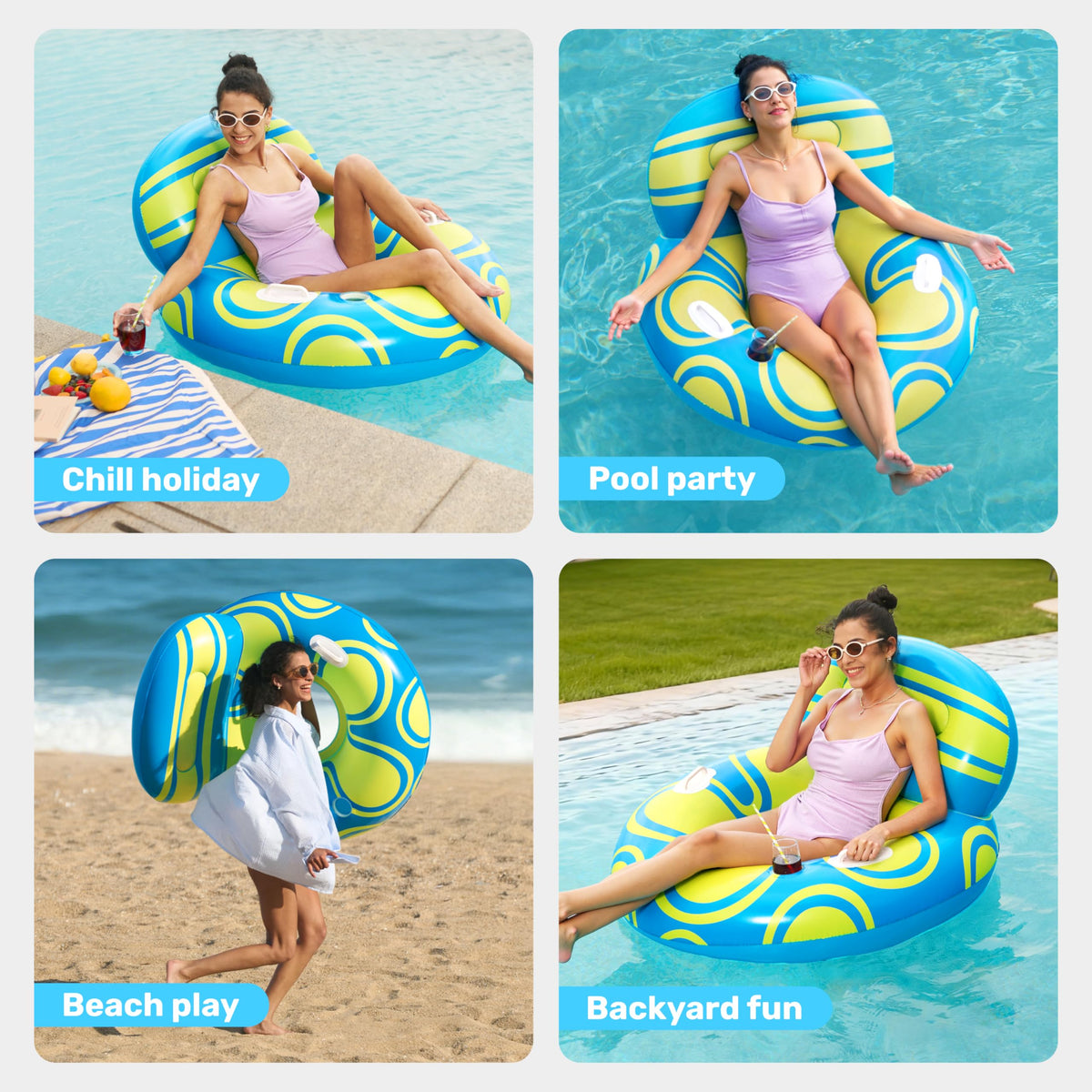 Blue Yellow Inflatable Pool Float Lounger G949